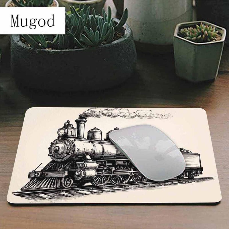 Mugod Train Mouse Pad Steam Locomotive Transport Railroad Railway Trip Vintage Grey Mouse Mat Non-Slip Rubber Base Mousepad for Computer Laptop PC Gaming Working Office & Home 9.5x7.9 Inch - Image 2